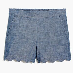 J. Crew Chambray Shorts Blue Scallop Pull On Pockets Denim Cotton Womens XXS